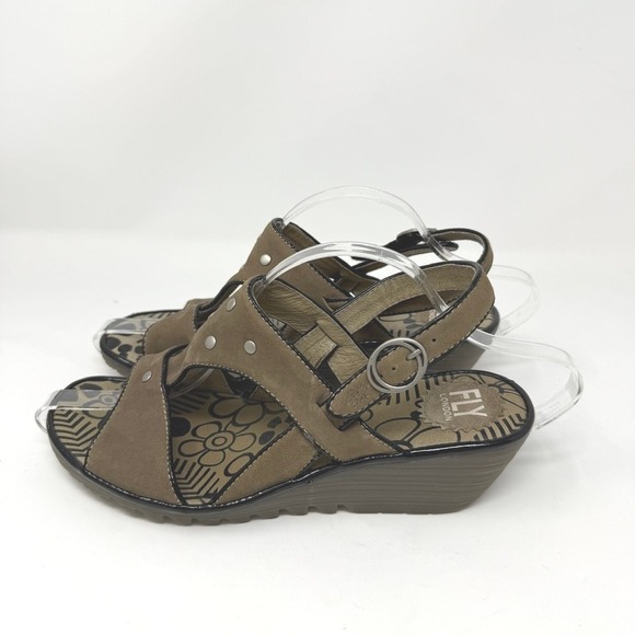 EUC FLY London Odum Brown Suede Leather Wedge Sandals 40 - Picture 1 of 11